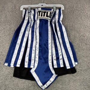 Title Boxing Gladiator Trunks Blue Silver Striped Satin Shorts Mens Small S